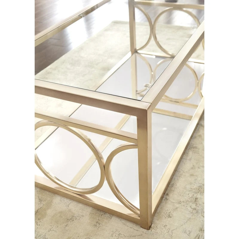 Steve Silver Oria Goldtone Metal and Tempered Glass Coffee Table