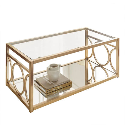 Steve Silver Oria Goldtone Metal and Tempered Glass Coffee Table