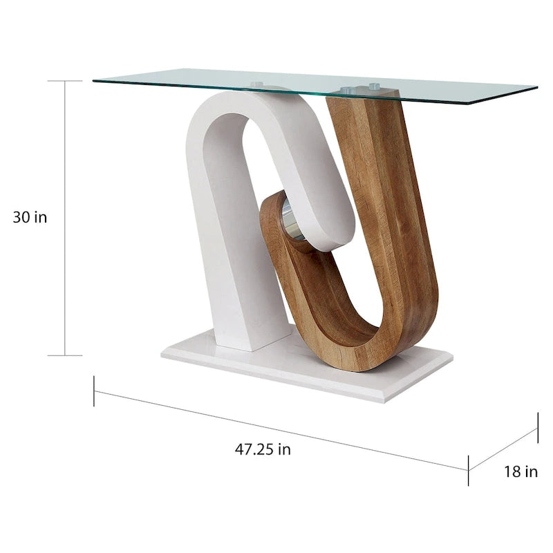 Tong Contemporary White and Natural Geometric Base 47-inch Glass Top Sofa Table by Strick & Bolton