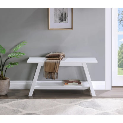 Roundhill Furniture Elyz Solid Wood Bench with Shelf, White