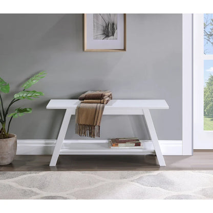 Roundhill Furniture Elyz Solid Wood Bench with Shelf, White