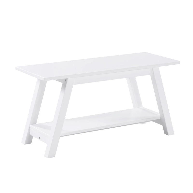 Roundhill Furniture Elyz Solid Wood Bench with Shelf, White