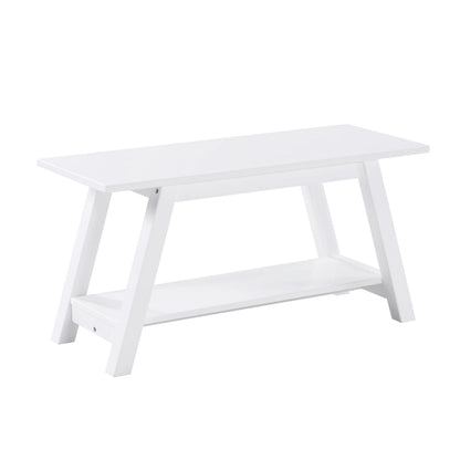 Roundhill Furniture Elyz Solid Wood Bench with Shelf, White