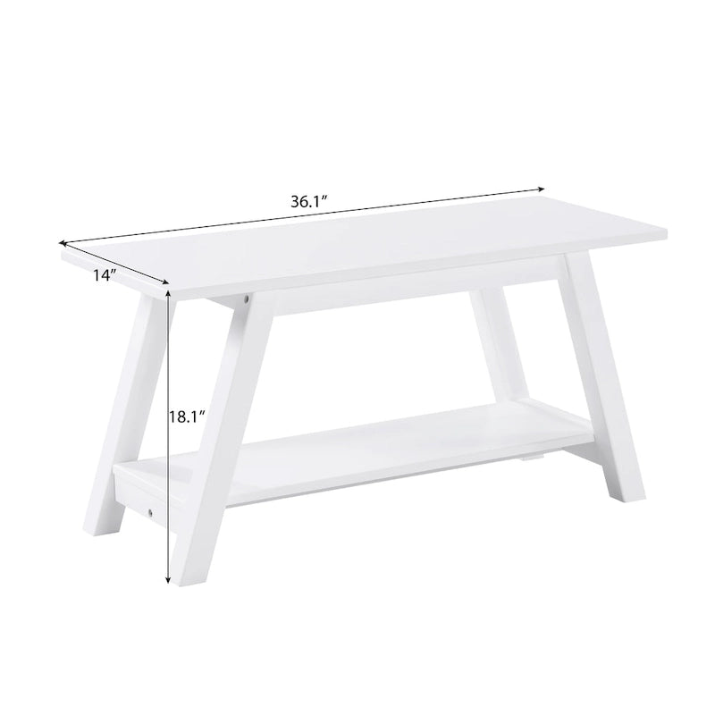 Roundhill Furniture Elyz Solid Wood Bench with Shelf, White
