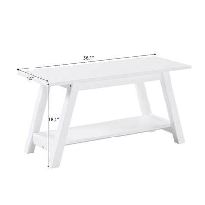 Roundhill Furniture Elyz Solid Wood Bench with Shelf, White