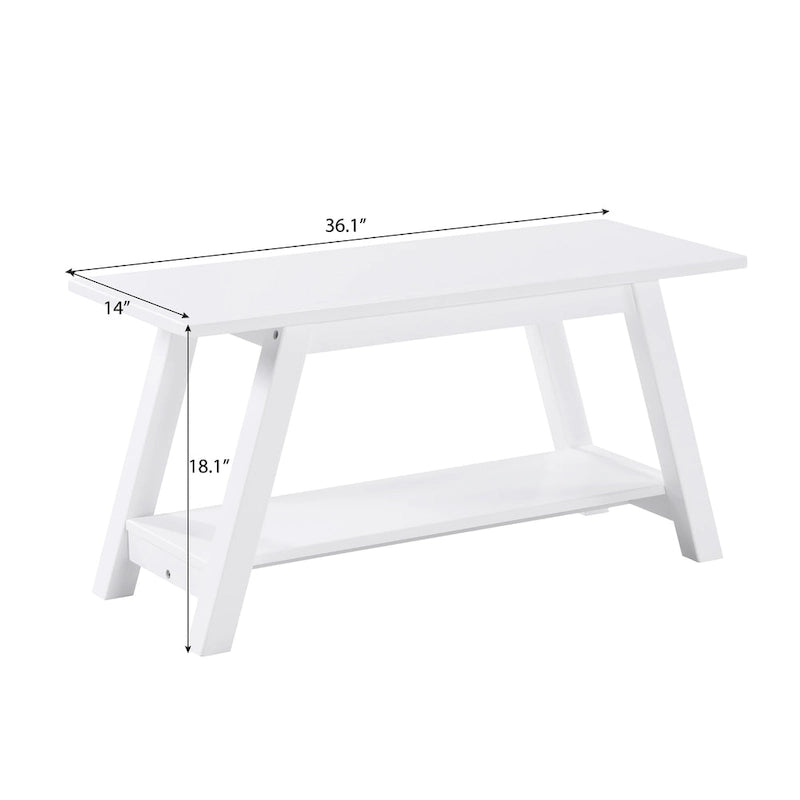 Roundhill Furniture Elyz Solid Wood Bench with Shelf, White