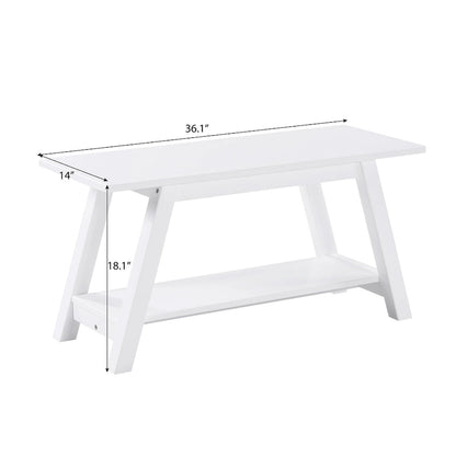 Roundhill Furniture Elyz Solid Wood Bench with Shelf, White