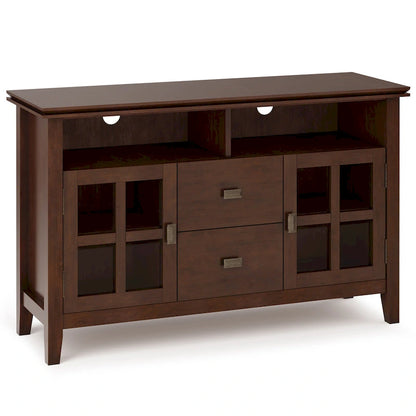 WYNDENHALL Stratford SOLID WOOD 48 inch Wide Contemporary TV Media Stand in Russet Brown For TVs upto 55 inches