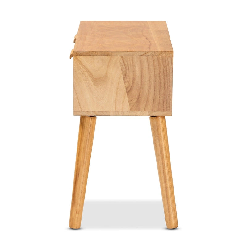 Falan Mid-Century Modern 2-Drawer Wood Console Table with Rattan-Oak