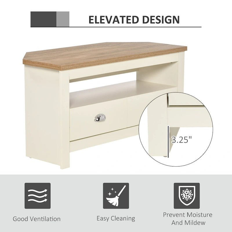HOMCOM Corner TV Stand up to 50 Inch Entertainment Center TV Console Table with 2 Drawers and 1 Storage Compartment