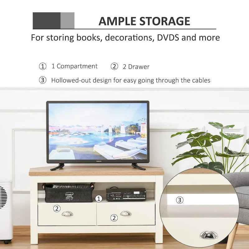 HOMCOM Corner TV Stand up to 50 Inch Entertainment Center TV Console Table with 2 Drawers and 1 Storage Compartment