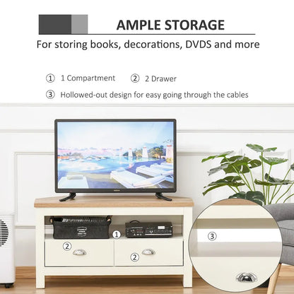 HOMCOM Corner TV Stand up to 50 Inch Entertainment Center TV Console Table with 2 Drawers and 1 Storage Compartment