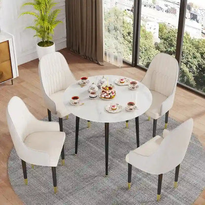 Round Kitchen Dining Table Marble Tabletop with Tapered Metal Legs - 31.5 W x 30 H