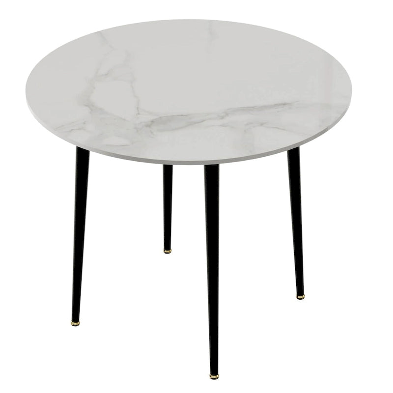Round Kitchen Dining Table Marble Tabletop with Tapered Metal Legs - 31.5 W x 30 H