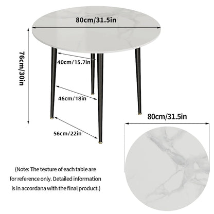 Round Kitchen Dining Table Marble Tabletop with Tapered Metal Legs - 31.5 W x 30 H