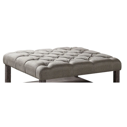 Belbeck Farmhouse Grey Fabric Tufted Square Cocktail Ottoman with Open-Shelf by Furniture of America