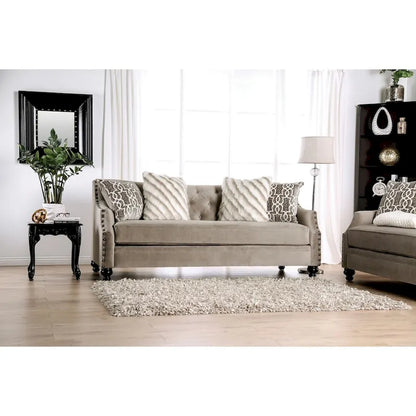 Cram Traditional Brown Chenille Tufted Nailhead Sofa by Furniture of America