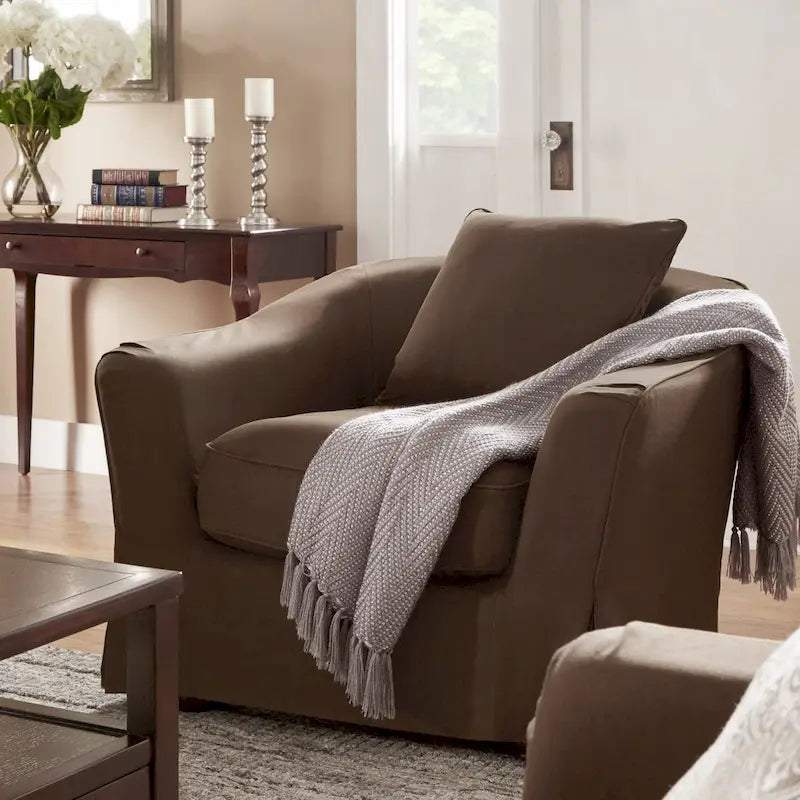 Ellyson Flared English Arm Slipcovered Feather Down Chair by iNSPIRE Q Classic