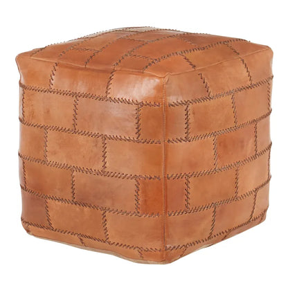Carbon Loft Najah Patchwork Leather Industrial Pouf Ottoman