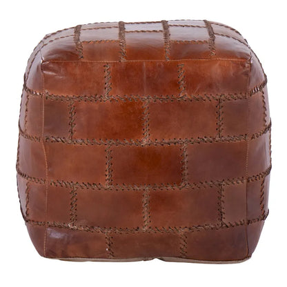 Carbon Loft Najah Patchwork Leather Industrial Pouf Ottoman