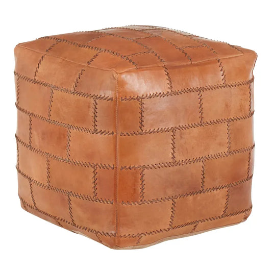 Carbon Loft Najah Patchwork Leather Industrial Pouf Ottoman