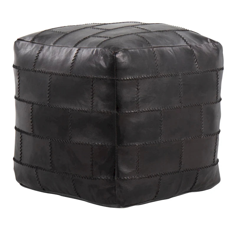 Carbon Loft Najah Patchwork Leather Industrial Pouf Ottoman