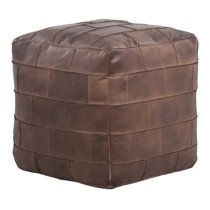 Carbon Loft Najah Patchwork Leather Industrial Pouf Ottoman