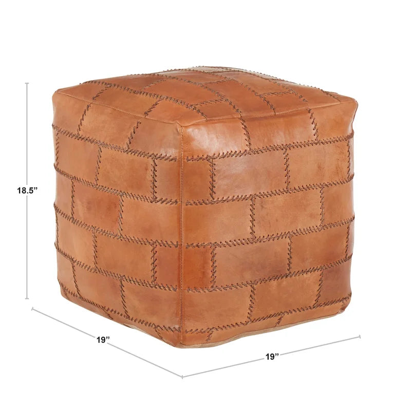 Carbon Loft Najah Patchwork Leather Industrial Pouf Ottoman