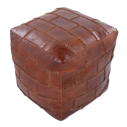 Carbon Loft Najah Patchwork Leather Industrial Pouf Ottoman