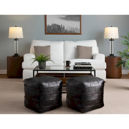 Carbon Loft Najah Patchwork Leather Industrial Pouf Ottoman