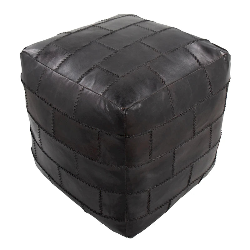 Carbon Loft Najah Patchwork Leather Industrial Pouf Ottoman