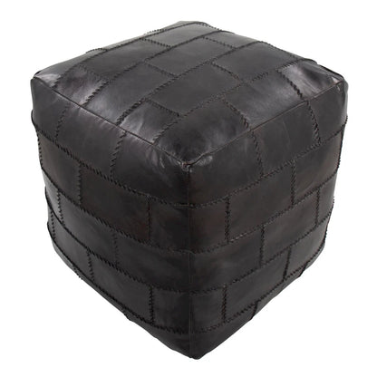 Carbon Loft Najah Patchwork Leather Industrial Pouf Ottoman