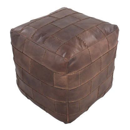 Carbon Loft Najah Patchwork Leather Industrial Pouf Ottoman