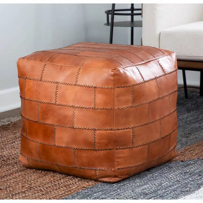 Carbon Loft Najah Patchwork Leather Industrial Pouf Ottoman
