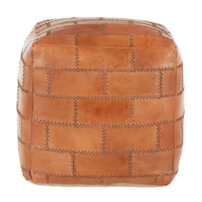 Carbon Loft Najah Patchwork Leather Industrial Pouf Ottoman