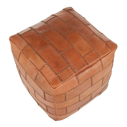 Carbon Loft Najah Patchwork Leather Industrial Pouf Ottoman