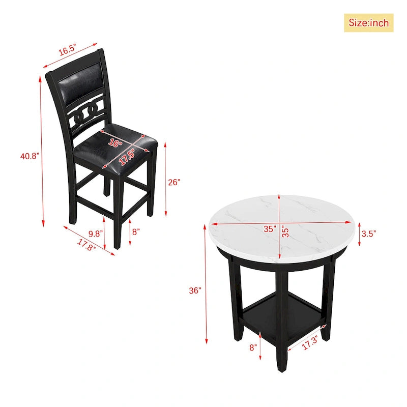 5-piece Counter Height Dining Round Table Set