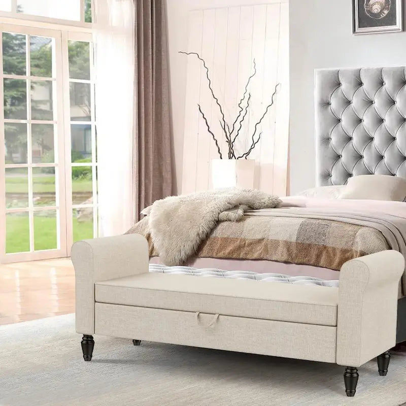 Andeworld Storage Bench Ottoman with Upholstered Arms,bench in front of bed