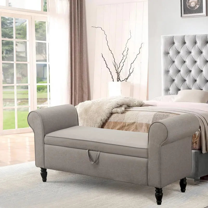Andeworld Storage Bench Ottoman with Upholstered Arms,bench in front of bed