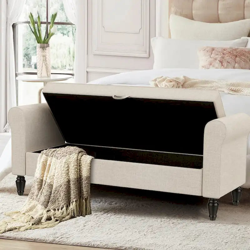 Andeworld Storage Bench Ottoman with Upholstered Arms,bench in front of bed
