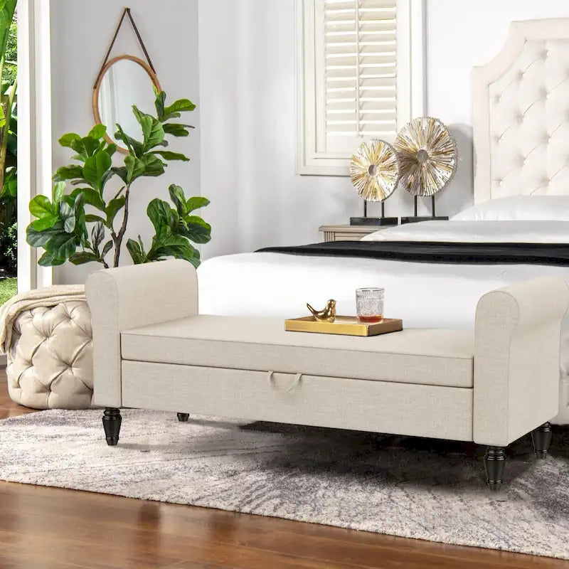 Andeworld Storage Bench Ottoman with Upholstered Arms,bench in front of bed
