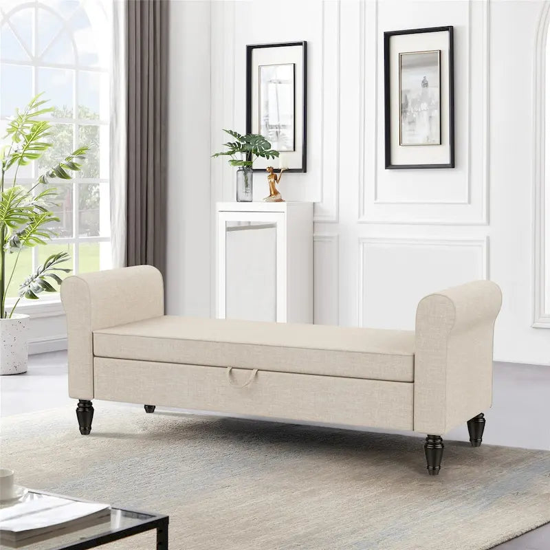 Andeworld Storage Bench Ottoman with Upholstered Arms,bench in front of bed