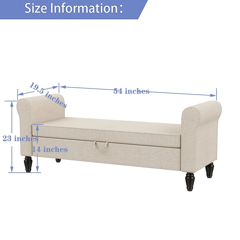 Andeworld Storage Bench Ottoman with Upholstered Arms,bench in front of bed