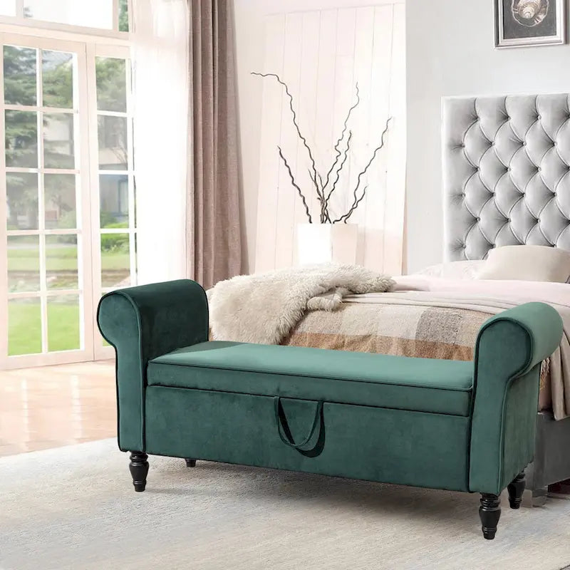 Andeworld Storage Bench Ottoman with Upholstered Arms,bench in front of bed