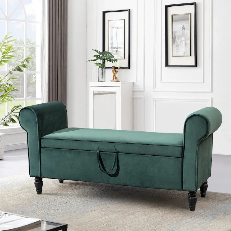 Andeworld Storage Bench Ottoman with Upholstered Arms,bench in front of bed