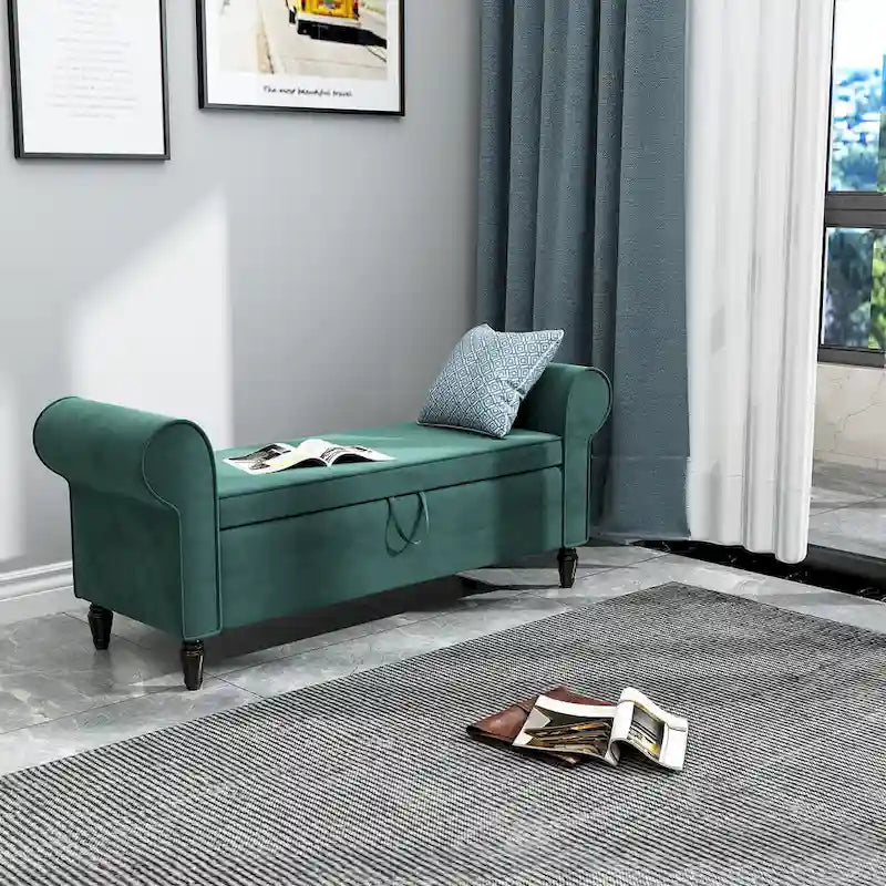 Andeworld Storage Bench Ottoman with Upholstered Arms,bench in front of bed