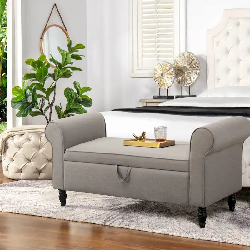 Andeworld Storage Bench Ottoman with Upholstered Arms,bench in front of bed