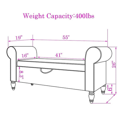 Andeworld Storage Bench Ottoman with Upholstered Arms,bench in front of bed