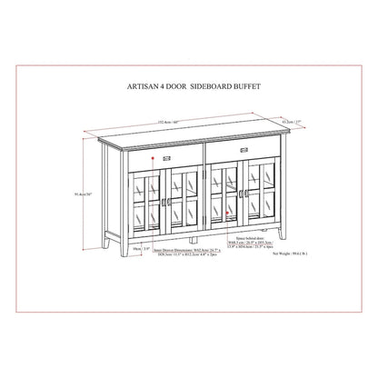 WYNDENHALL Stratford 60 Wide Solid Wood Transitional Large 4 Door Sideboard Buffet - 17d x 60w x 34h