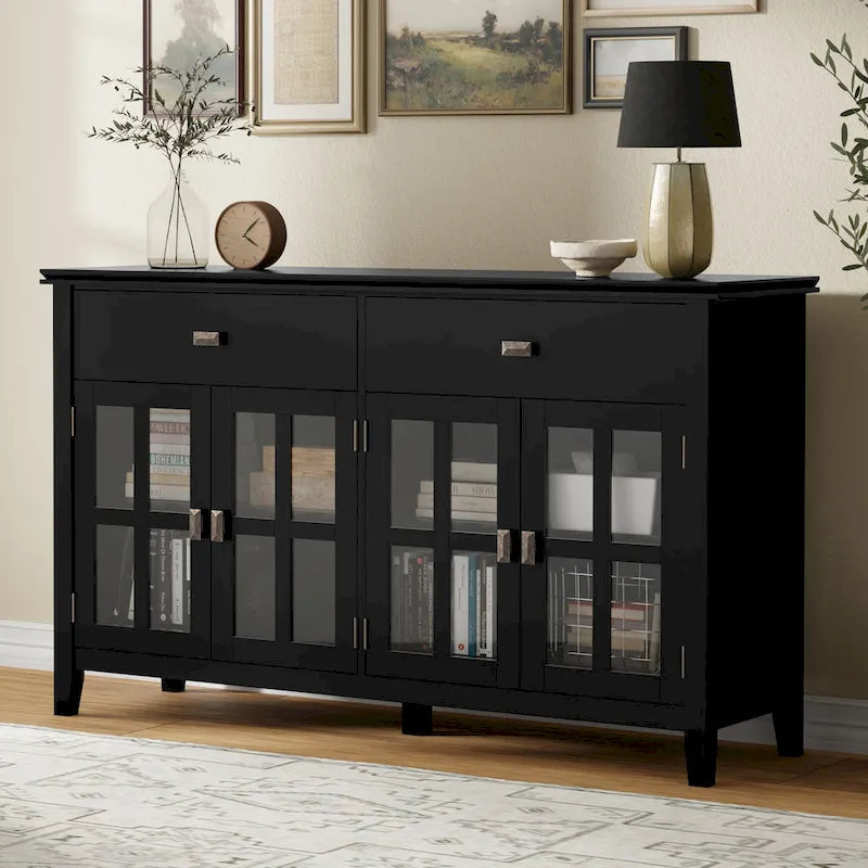 WYNDENHALL Stratford 60 Wide Solid Wood Transitional Large 4 Door Sideboard Buffet - 17d x 60w x 34h